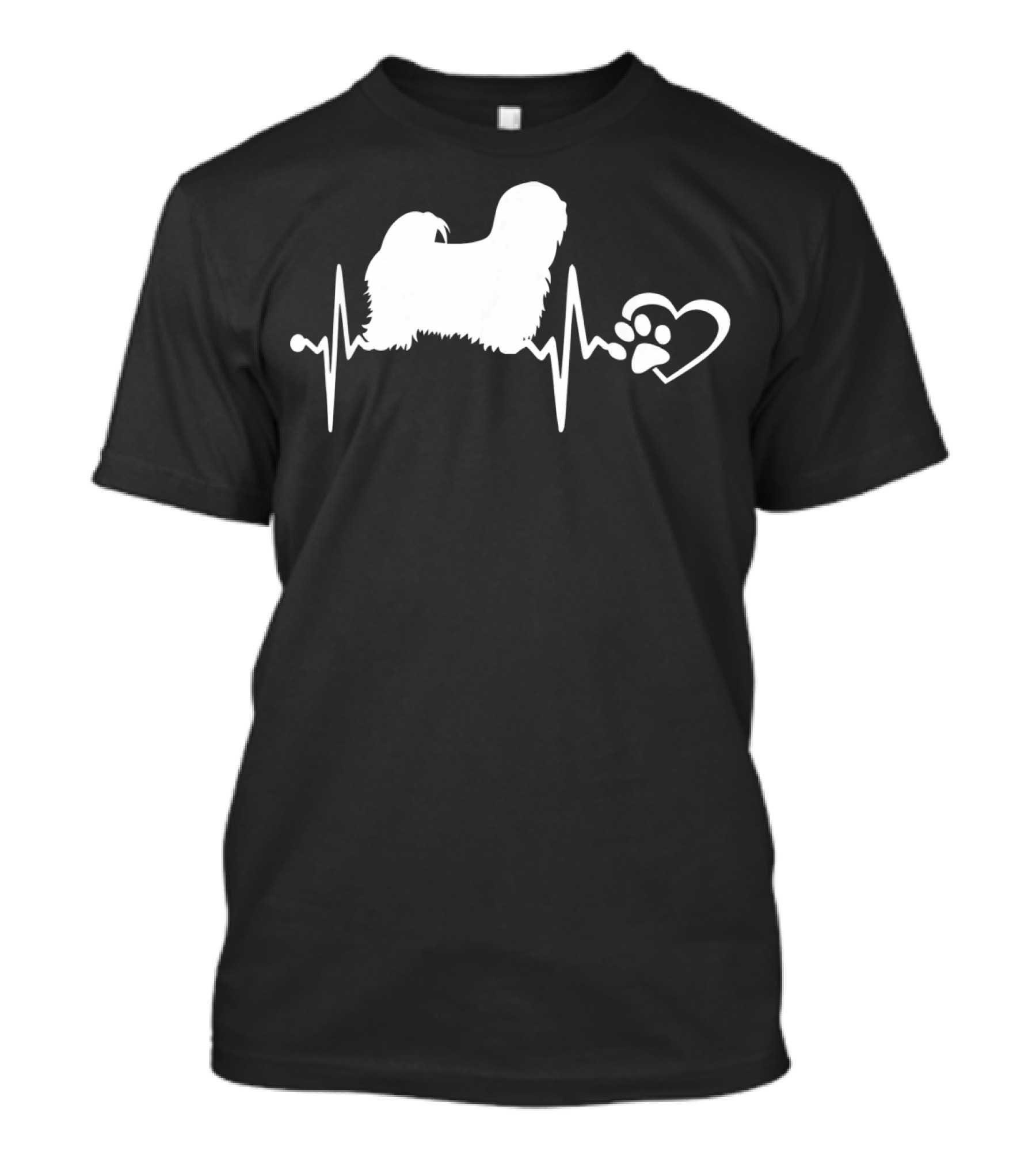 Lhasa Apso Dog Heartbeat Love With Paw Print Heart T-Shirt