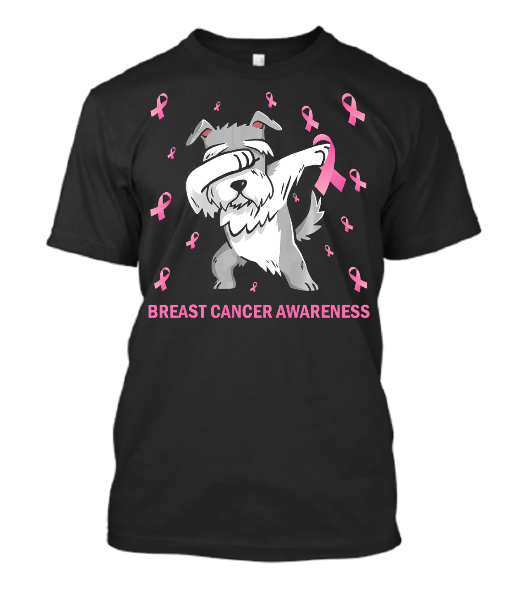 Breast Cancer Awareness Dabbing Schnauzer Pink T-Shirt