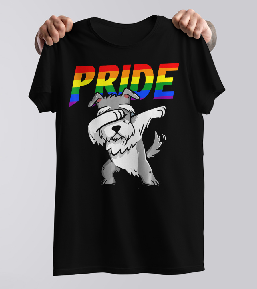 Dabbing Miniature Schnauzer Pride Rainbow Lesbian Gay T-Shirt