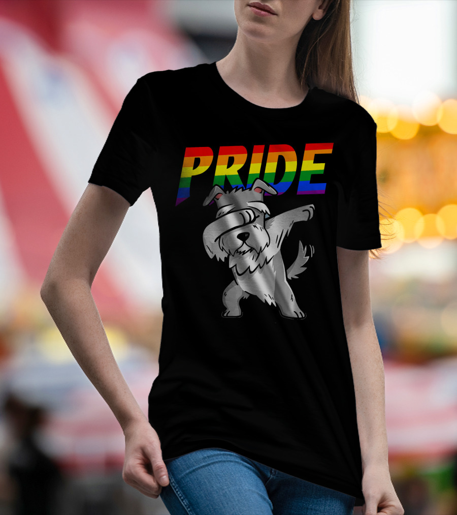 Dabbing Miniature Schnauzer Pride Rainbow Lesbian Gay T-Shirt