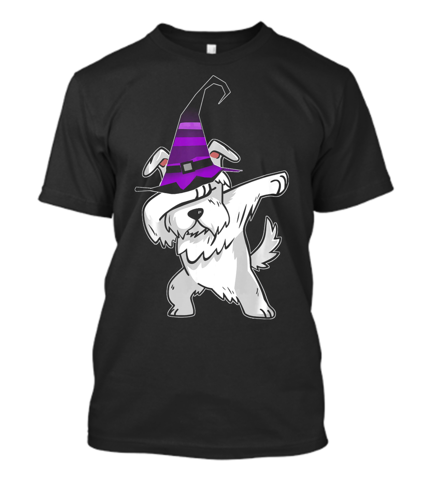 Halloween Dabbing Schnauzer Puppy Dog Witch Hat T-Shirt