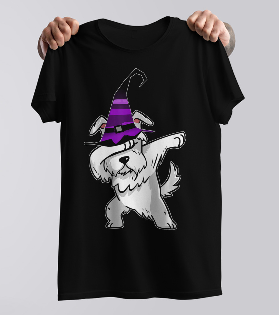 Halloween Dabbing Schnauzer Puppy Dog Witch Hat T-Shirt