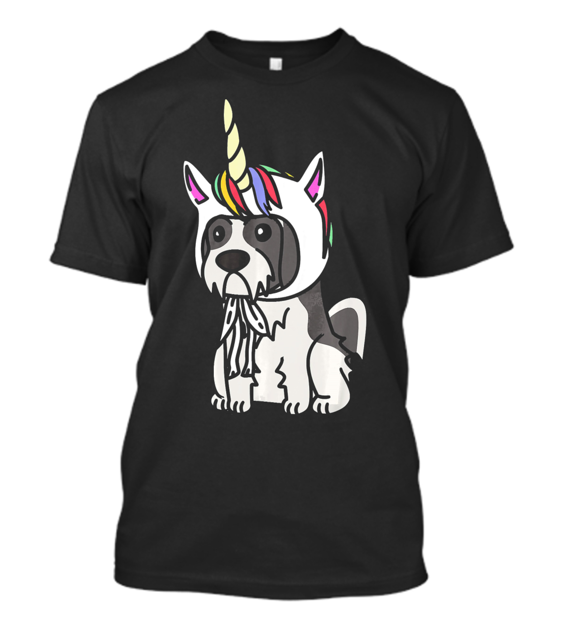 Lhasa Apso Wearing Colorful Unicorn Hat Humorous Dog T-Shirt