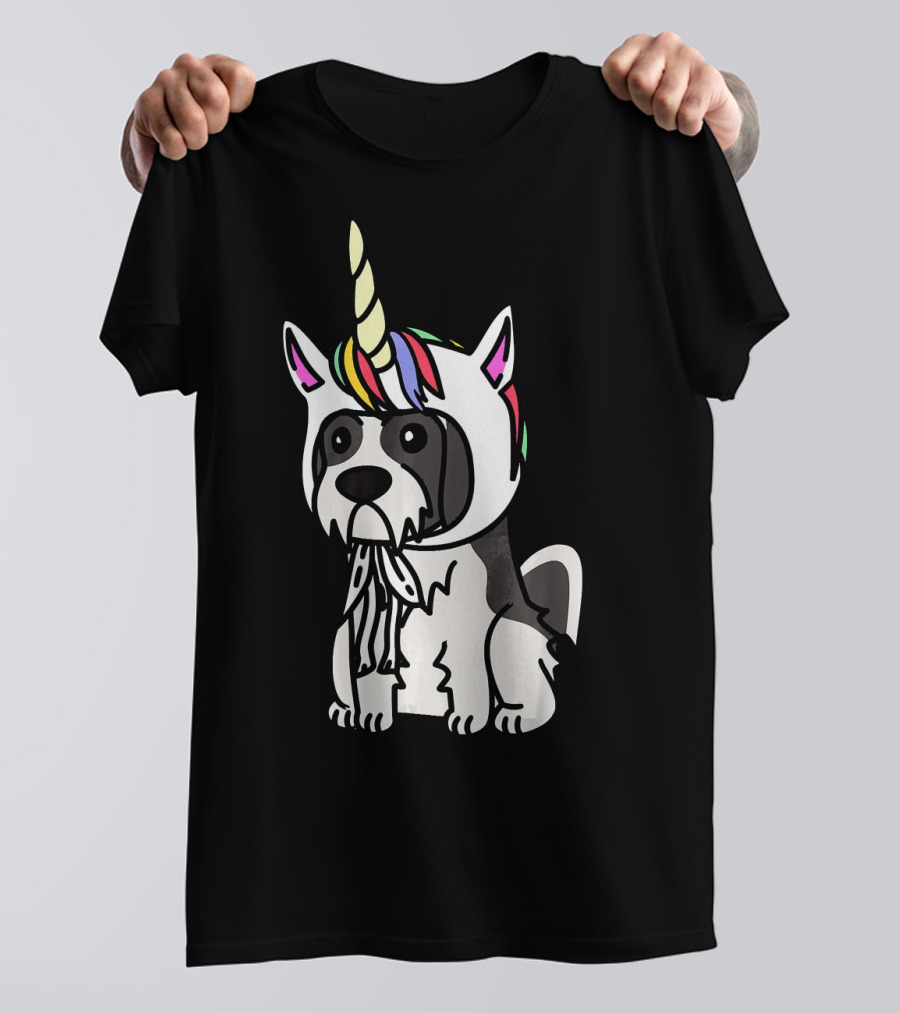 Lhasa Apso Wearing Colorful Unicorn Hat Humorous Dog T-Shirt