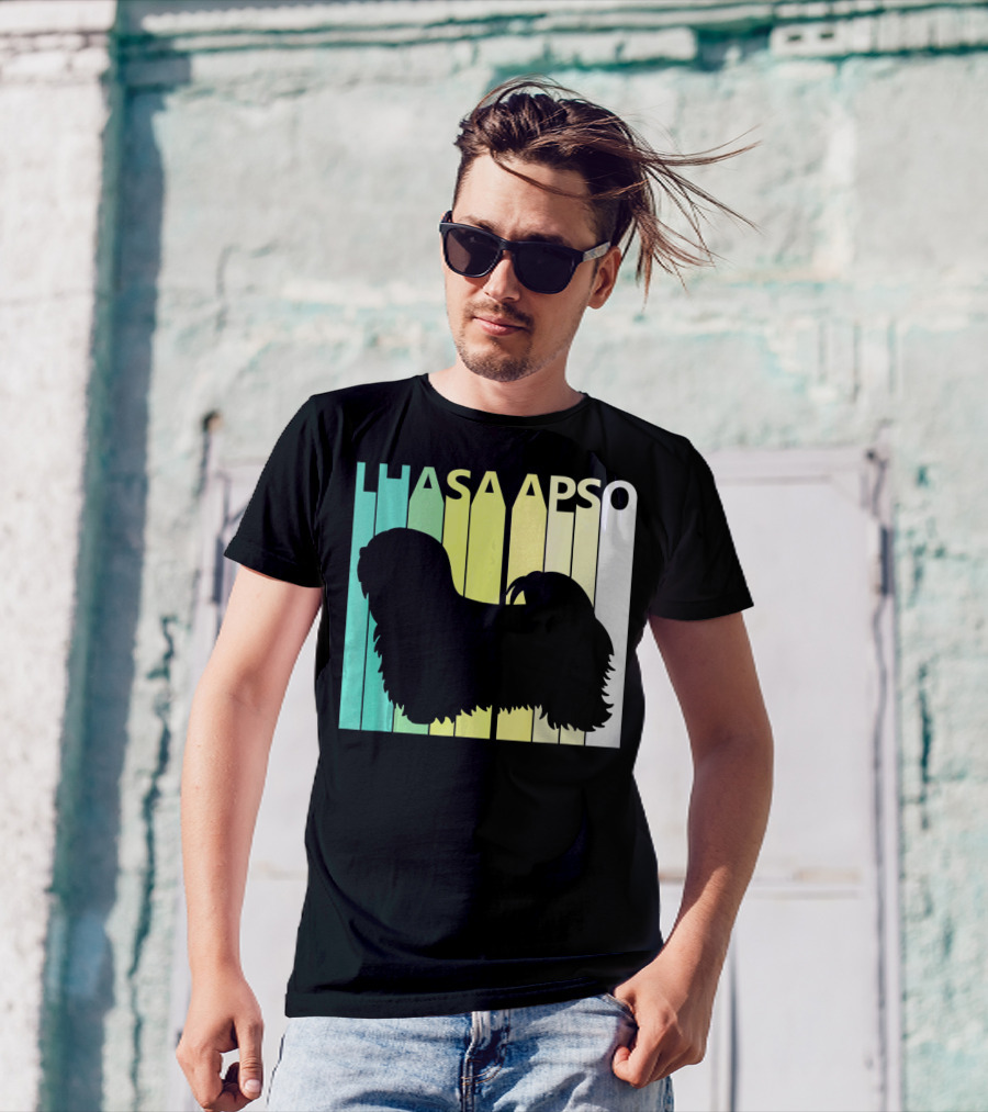 Lhasa Apso Silhouette With Colorful Background T-Shirt
