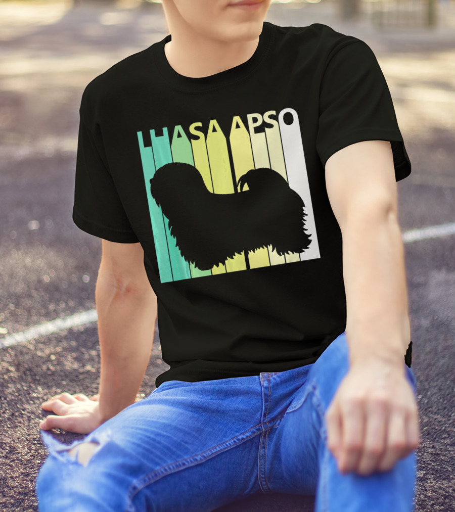Lhasa Apso Silhouette With Colorful Background T-Shirt