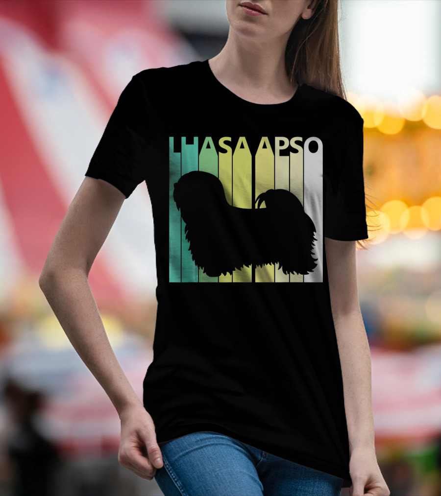 Lhasa Apso Silhouette With Colorful Background T-Shirt