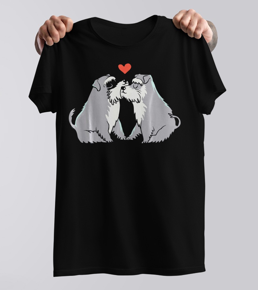 Schnauzer Kisses Two Dogs With Heart T-Shirt