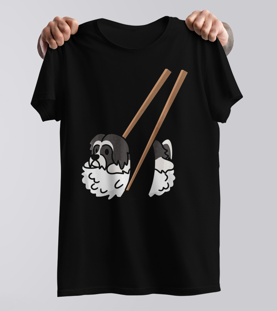 Lhasa Apso As Sushi With Chopsticks Funny Dog T-Shirt