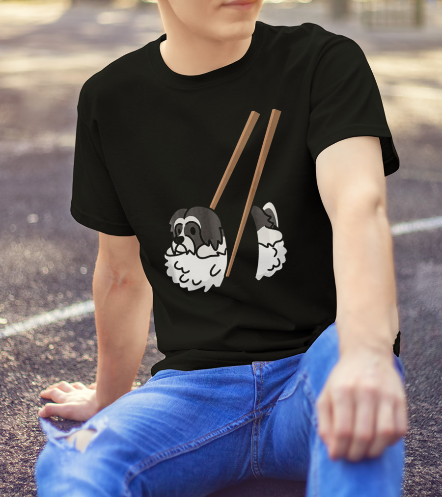 Lhasa Apso As Sushi With Chopsticks Funny Dog T-Shirt