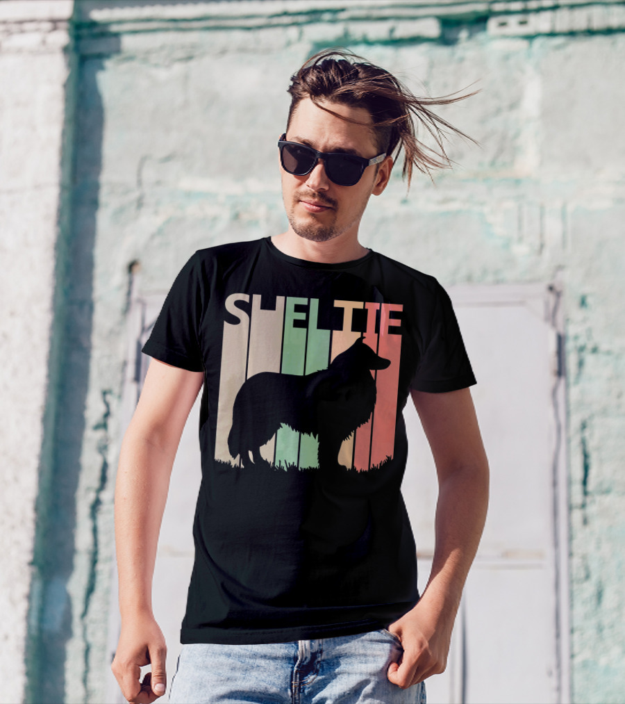 Sheltie Retro Silhouette Valentine's Day T-Shirt