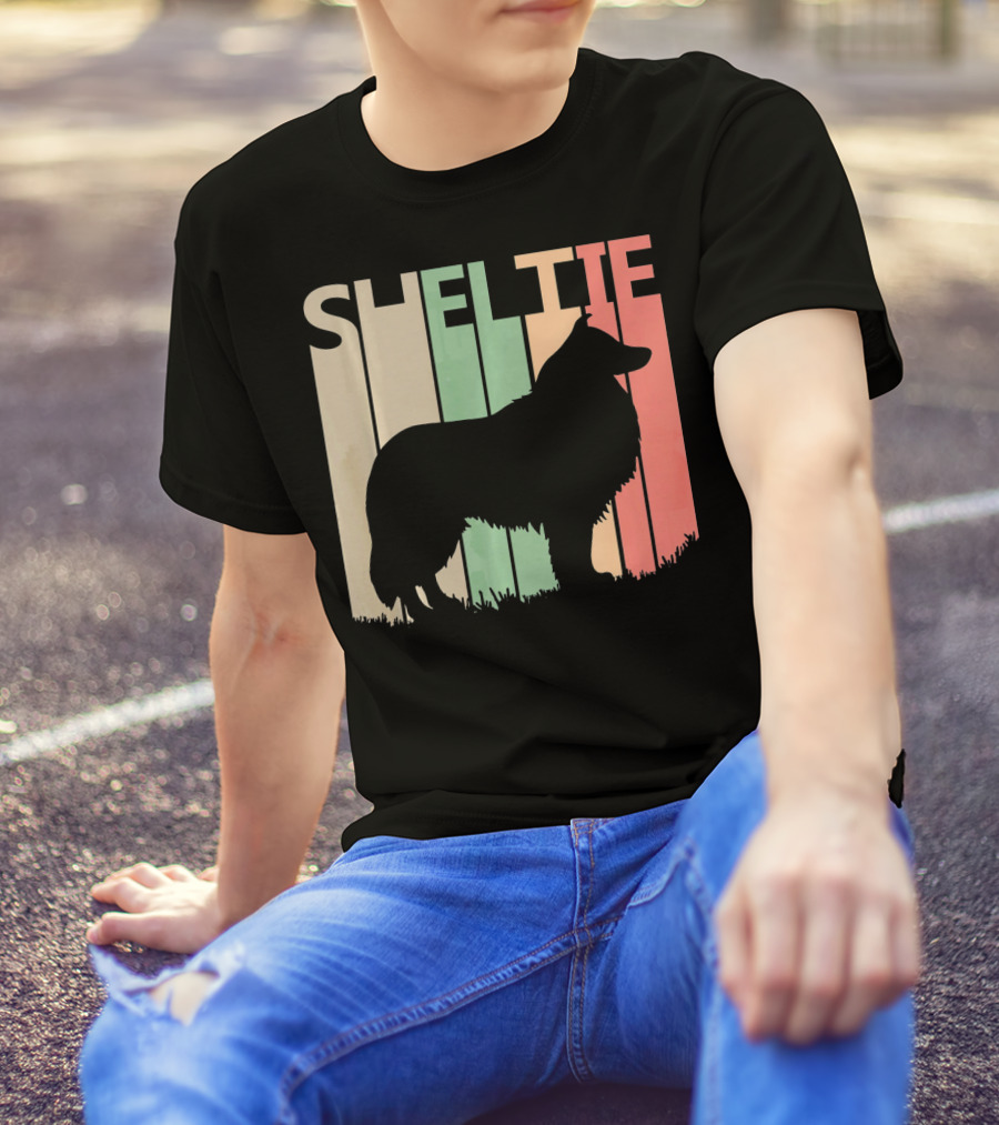Sheltie Retro Silhouette Valentine's Day T-Shirt