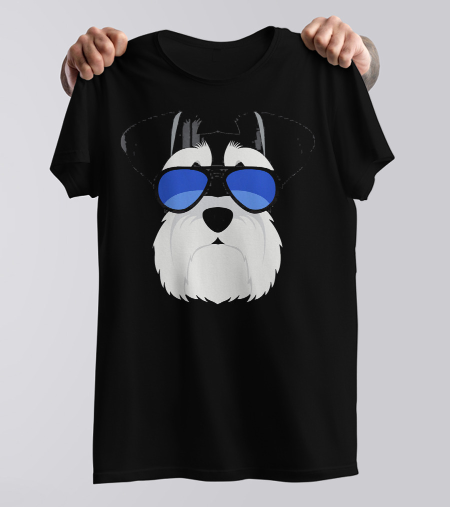Schnauzer Wearing Blue Sunglasses T-Shirt