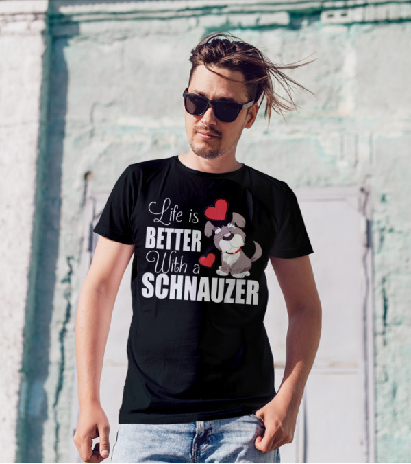 Life Is Better With A Schnauzer Dog And Heart Cartoon T-Shirt