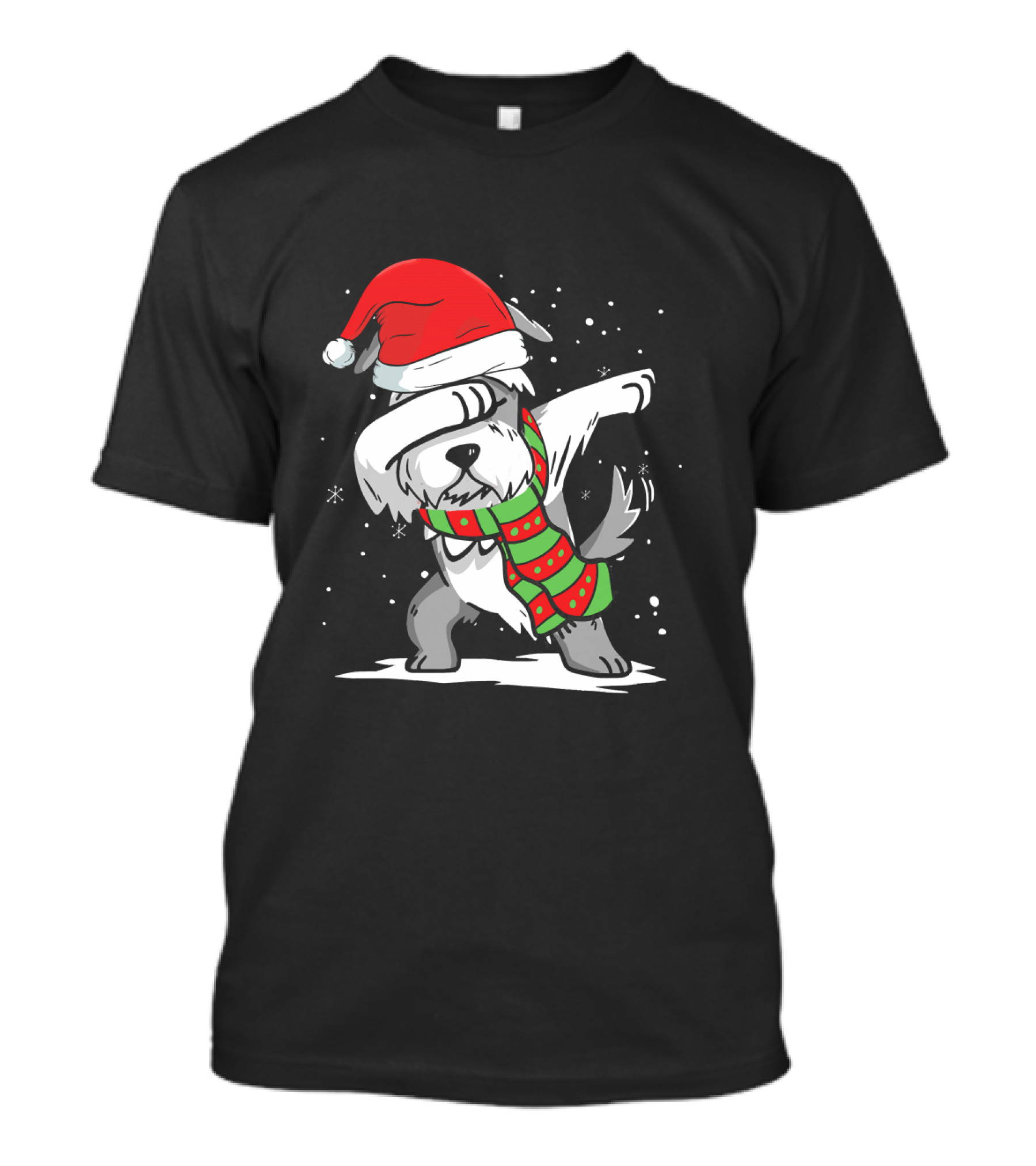 Festive Christmas Dabbing Schnauzer With Santa Hat And Scarf T-Shirt