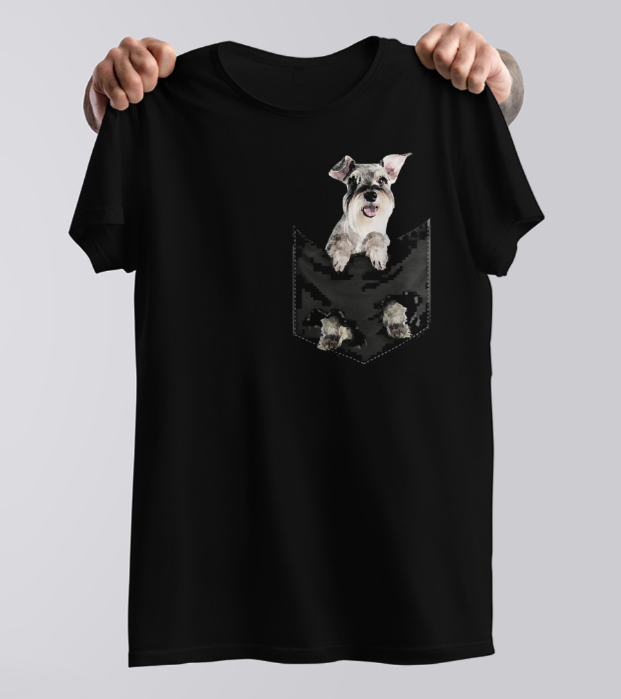 Funny Schnauzer Peeking From Pocket T-Shirt