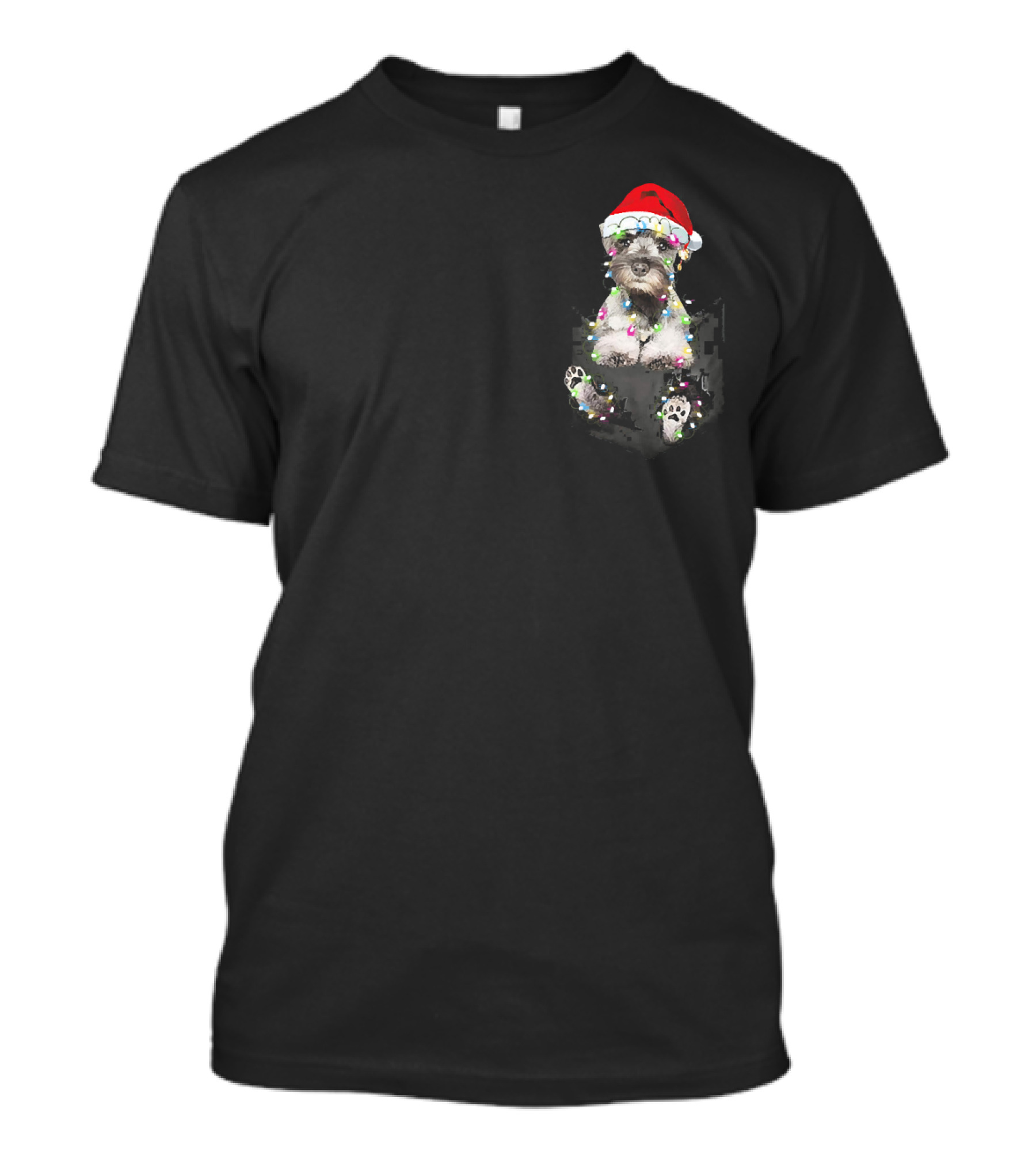 Funny Cute Schnauzer Christmas Lights Santa Hat In Your Pocket T-Shirt