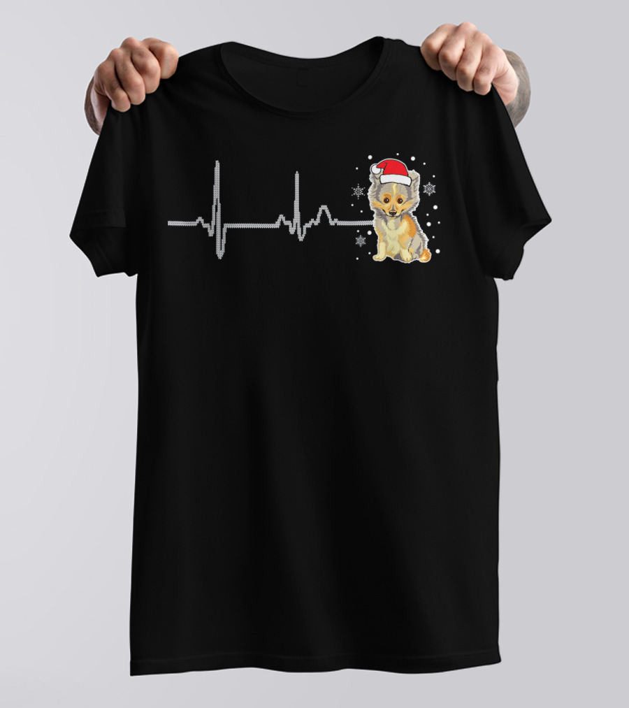 I Love My Shetland Sheepdog Heart Beat Santa Hat Snowflakes T-Shirt