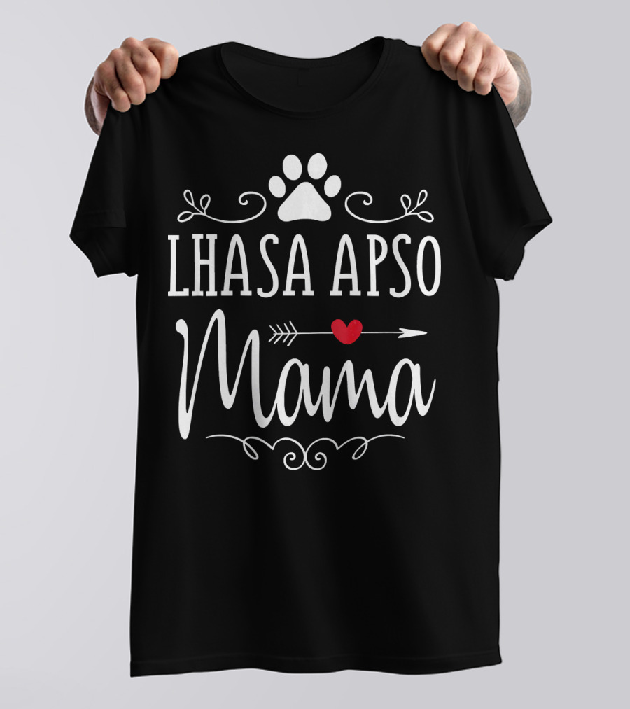 Lhasa Apso Mama Paw Print Heart Arrow T-Shirt