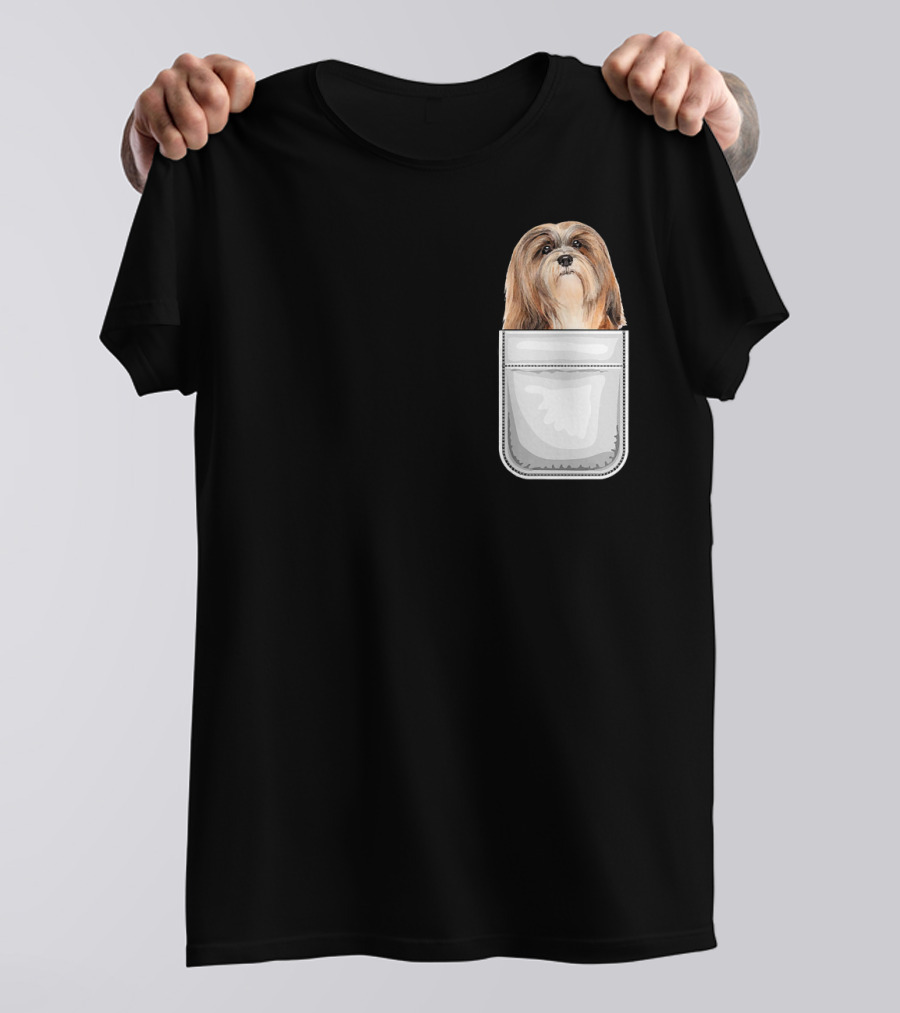 Lhasa Apso Puppy Dog Peeking From Pocket T-Shirt