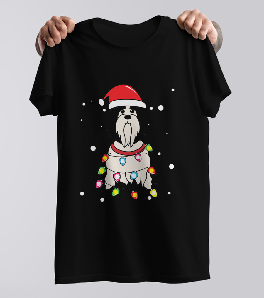 Santa Hat Lhasa Apso Wrapped In Christmas Lights T-Shirt