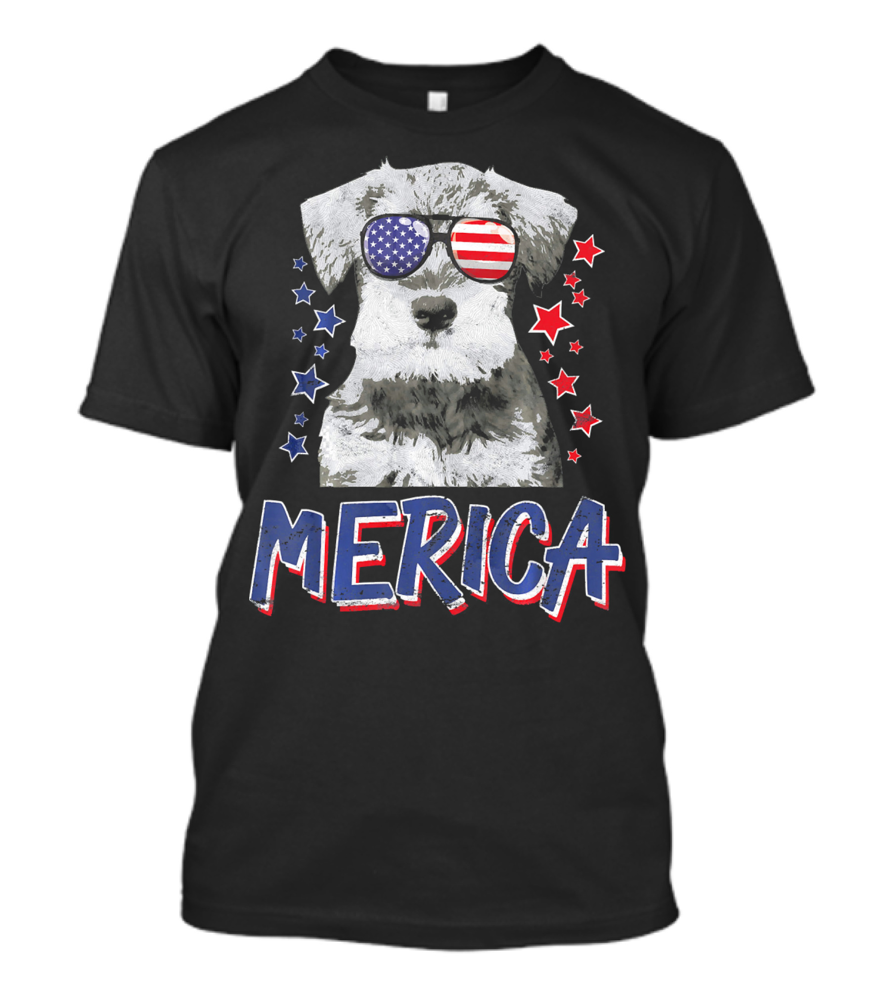 MERICA Miniature Schnauzer Dog American Flag Sunglasses Stars T-Shirt