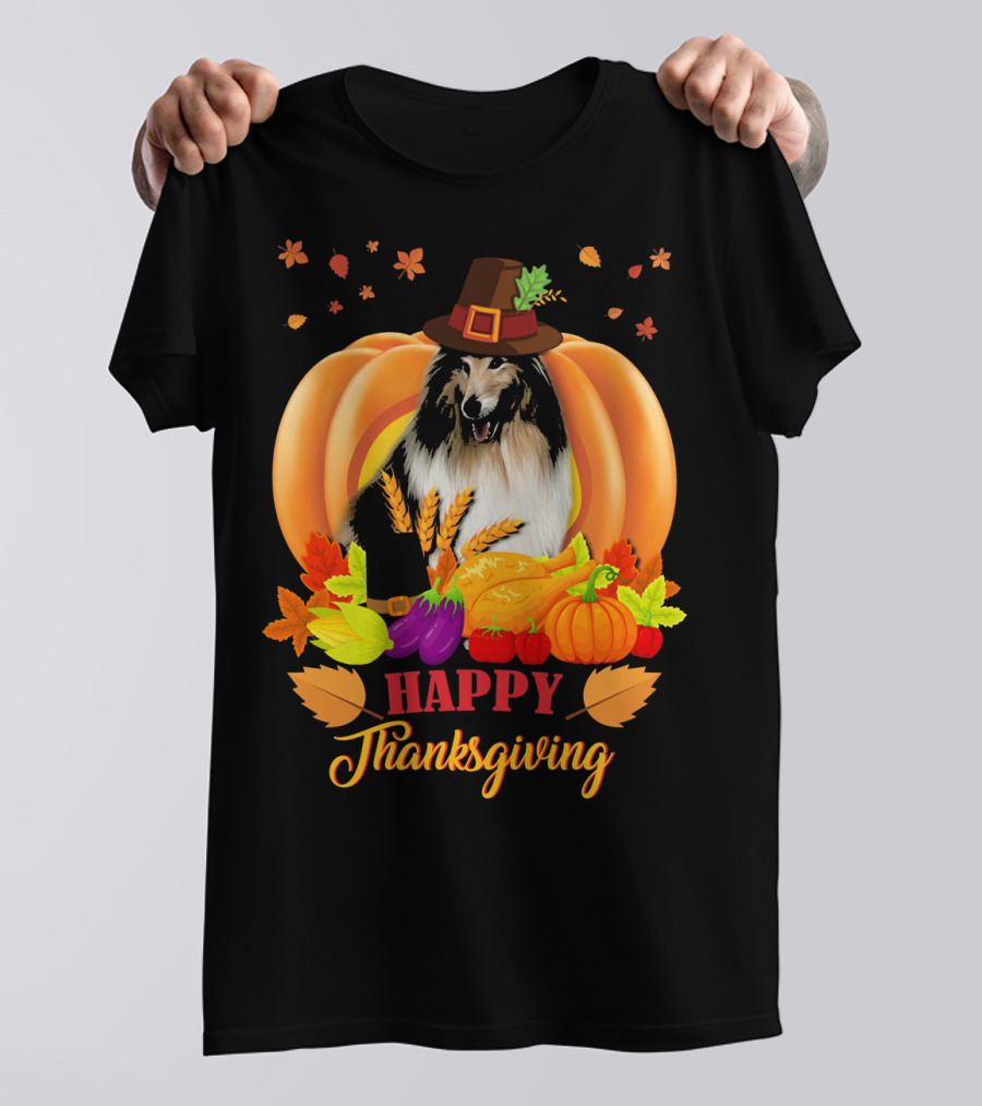 Happy Thanksgiving Shetland Sheepdog Pumpkin Harvest T-Shirt