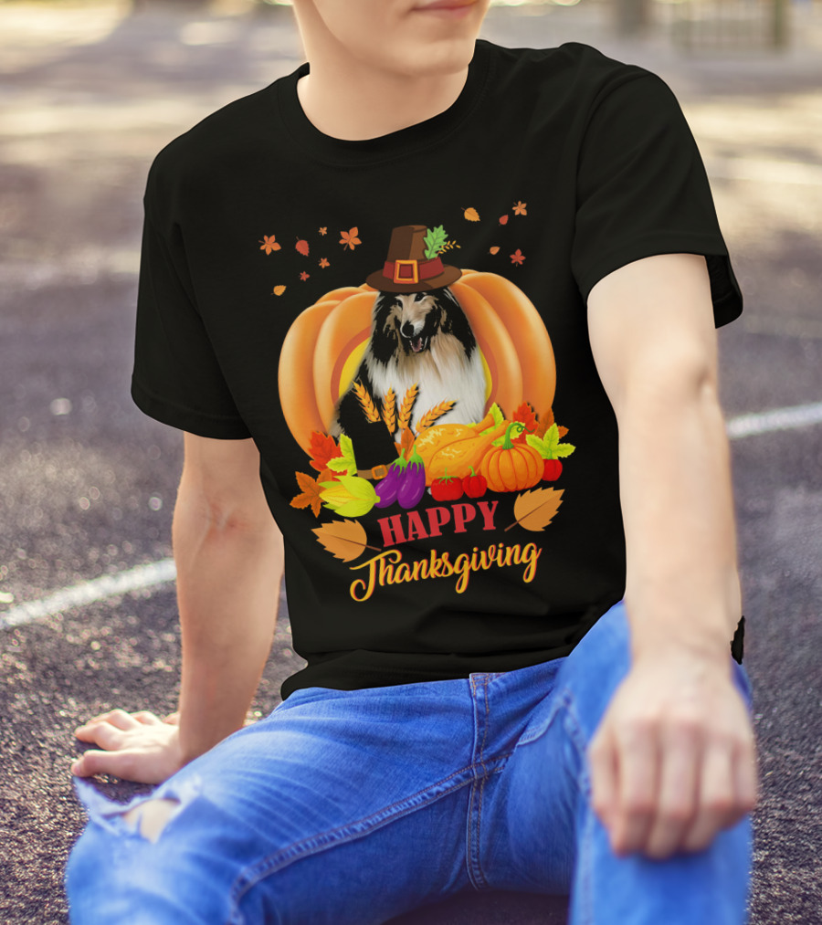 Happy Thanksgiving Shetland Sheepdog Pumpkin Harvest T-Shirt