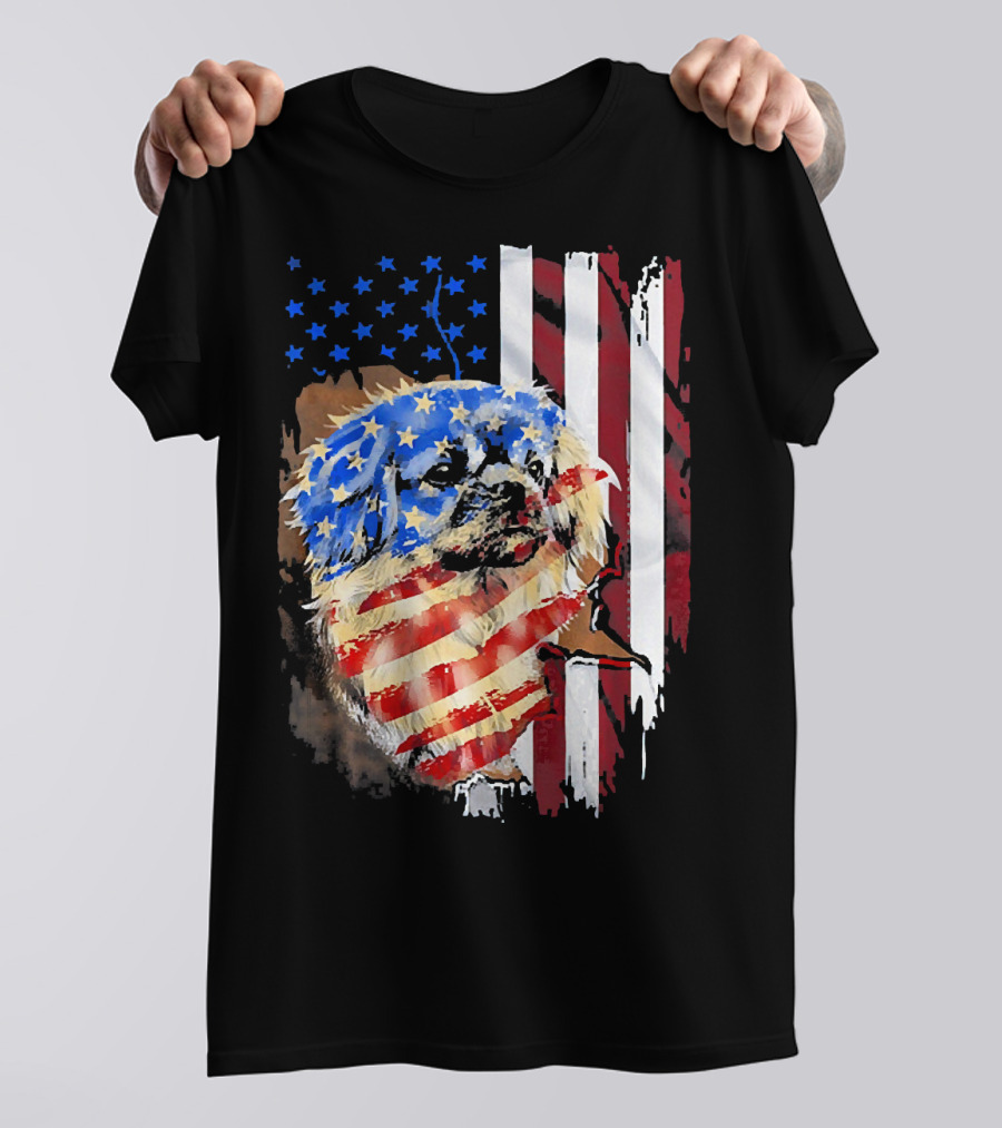 Tattoos American Flag Pekingese Dog Patriotic T-Shirt