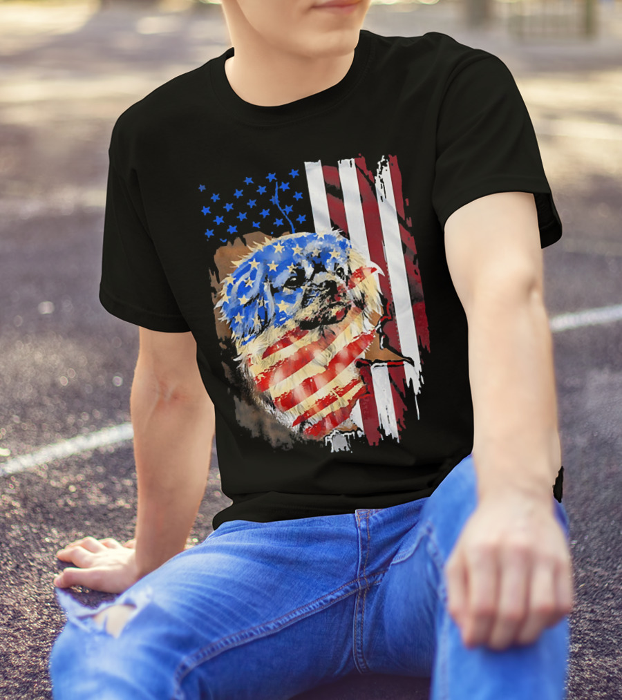 Tattoos American Flag Pekingese Dog Patriotic T-Shirt