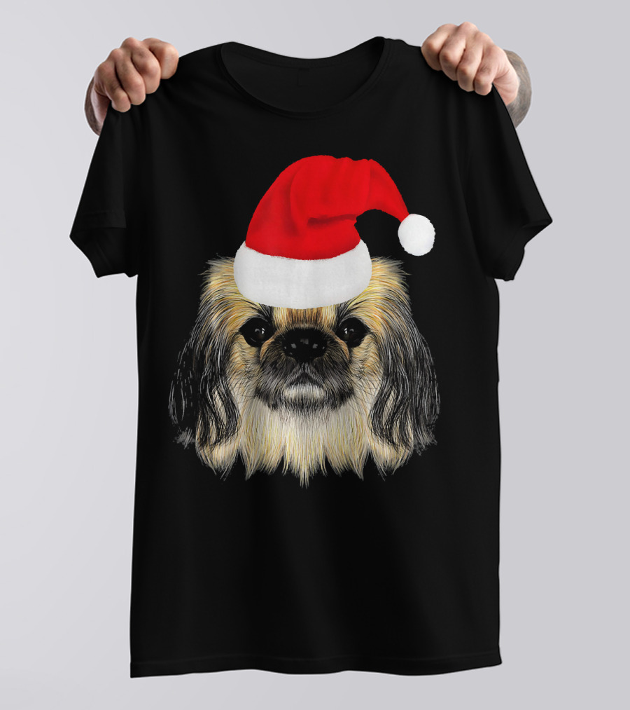 Pekingese Wearing Festive Santa Hat T-Shirt