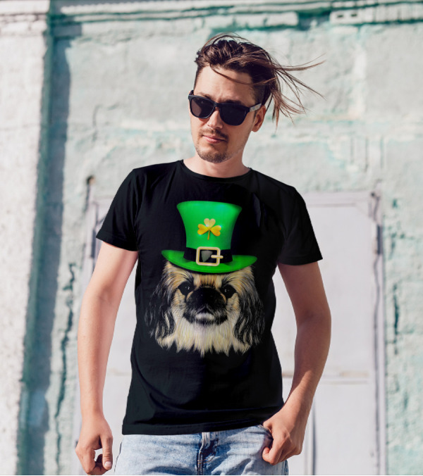 Pekingese Dog With Shamrock Leprechaun Hat T-Shirt