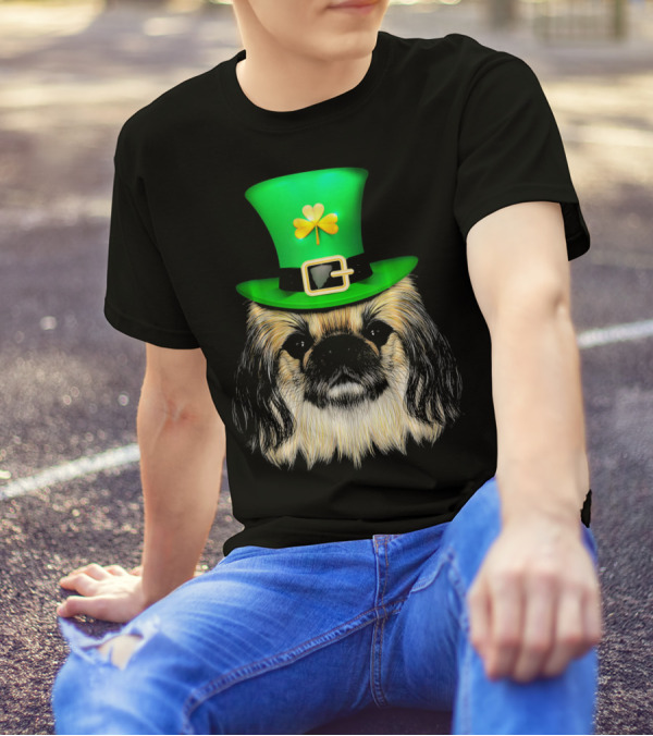 Pekingese Dog With Shamrock Leprechaun Hat T-Shirt