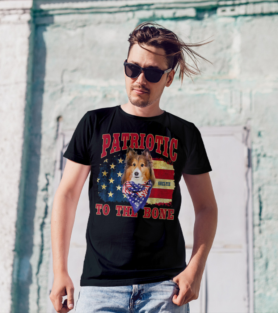 Patriotic Sheltie To The Bone American Flag T-Shirt