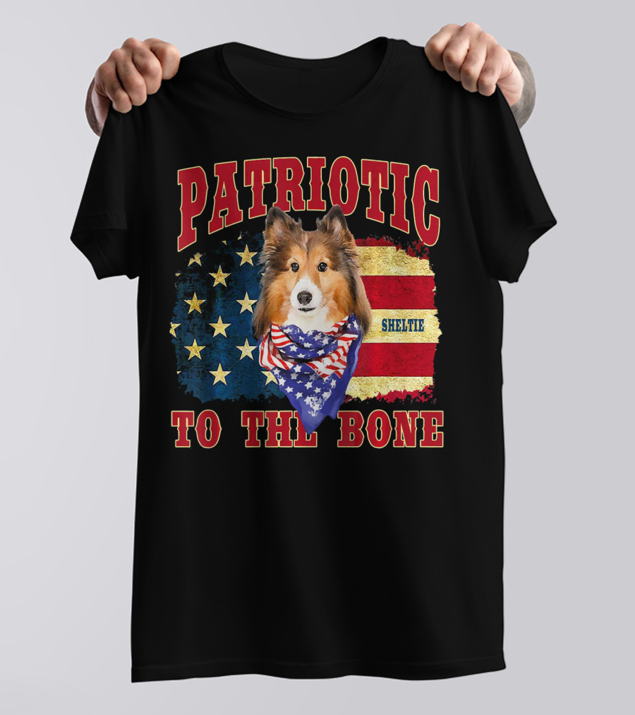 Patriotic Sheltie To The Bone American Flag T-Shirt