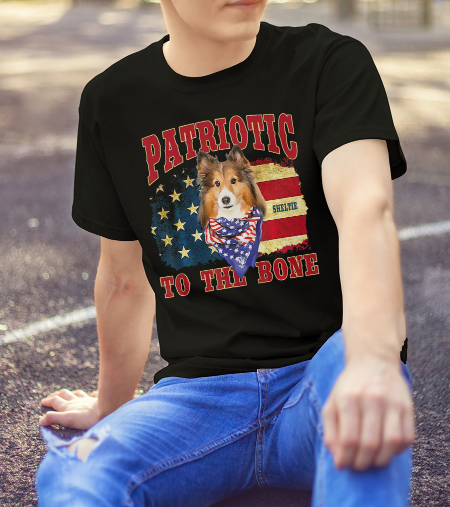 Patriotic Sheltie To The Bone American Flag T-Shirt