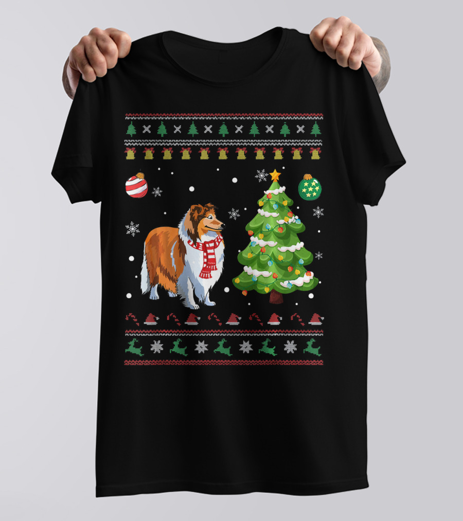 Sheltie Dog Christmas Tree Ugly T-Shirt