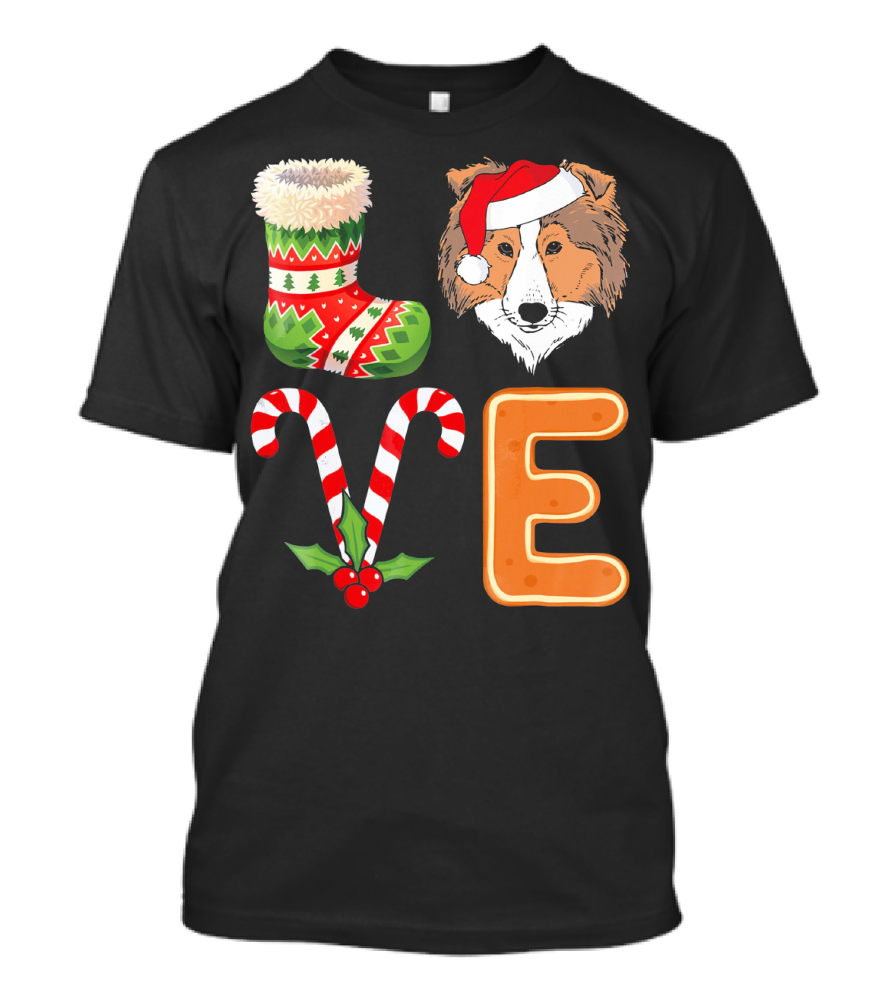 Shetland Sheepdog Lover Christmas Sock Love Candy Cane Gingerbread Holiday T-Shirt