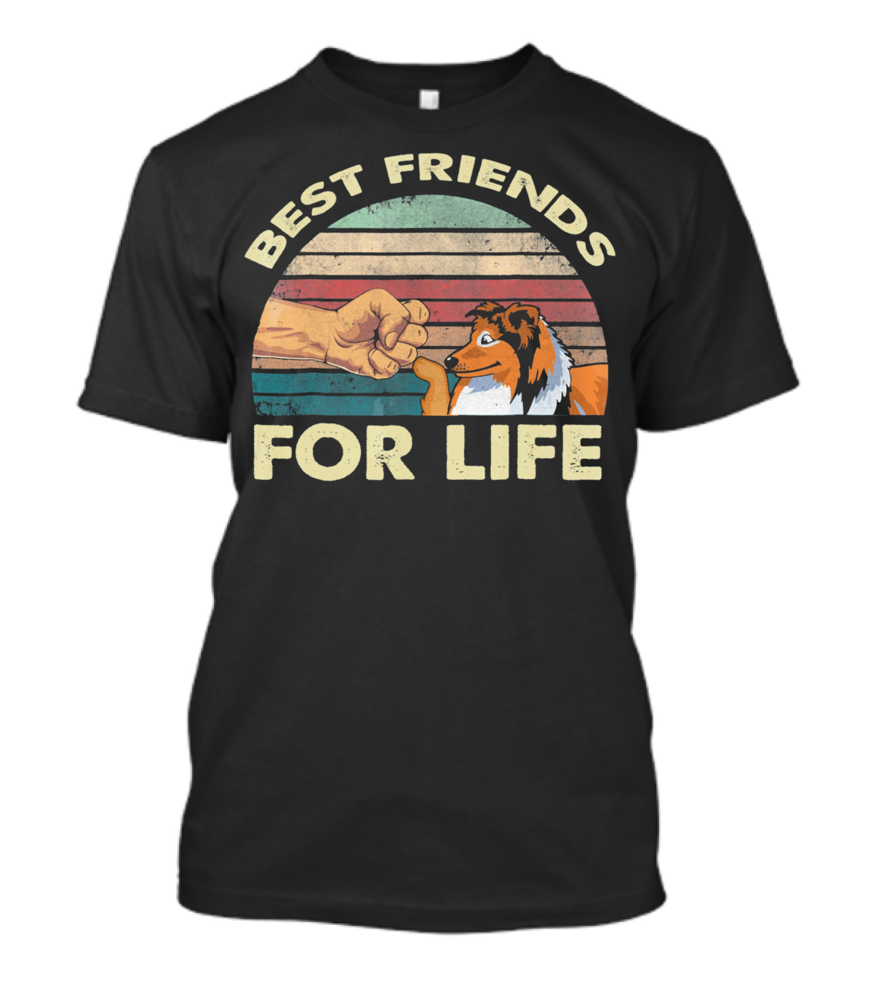Best Friends For Life Vintage Shetland Sheepdog And Fist Bump Retro Stripes T-Shirt