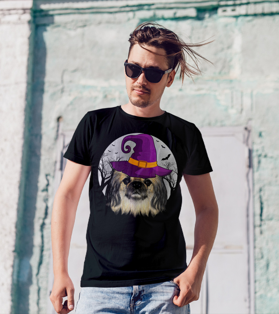 Pekingese Witch Dog Halloween Love Moonlit Night T-Shirt