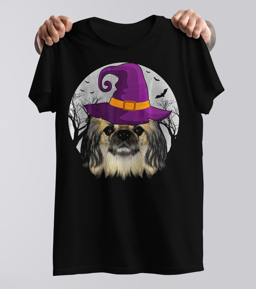 Pekingese Witch Dog Halloween Love Moonlit Night T-Shirt