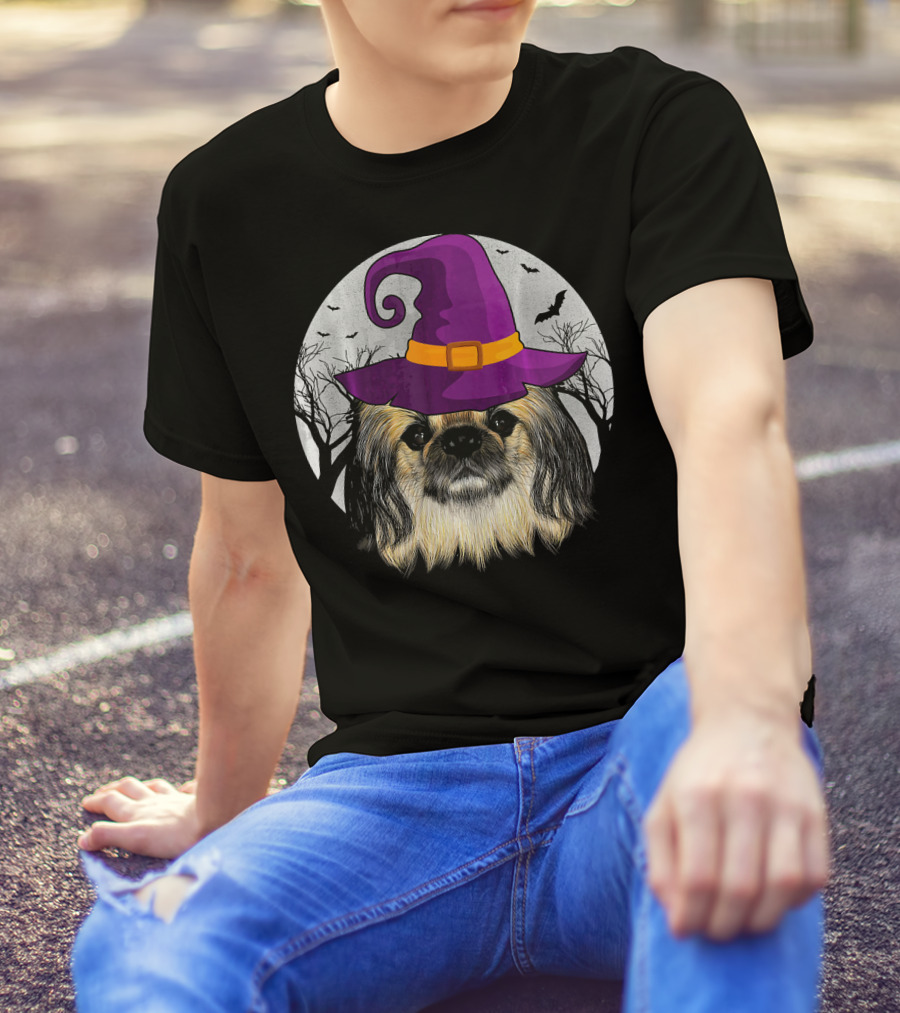 Pekingese Witch Dog Halloween Love Moonlit Night T-Shirt