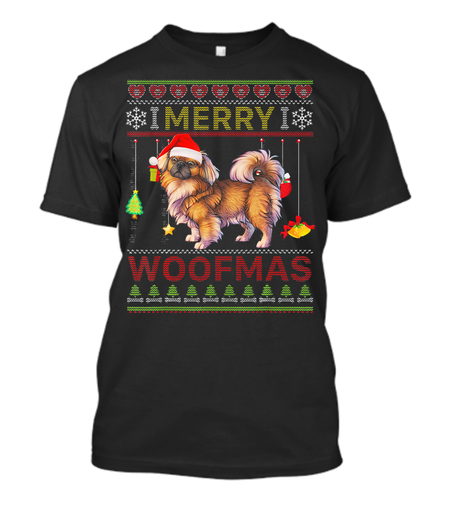 Merry Woofmas Pekingese Santa Hat Christmas Decor T-Shirt