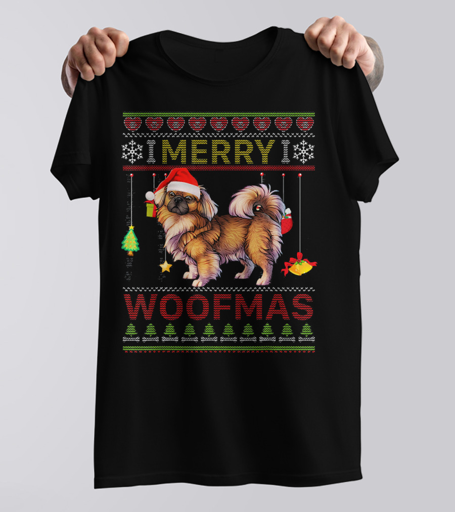 Merry Woofmas Pekingese Santa Hat Christmas Decor T-Shirt