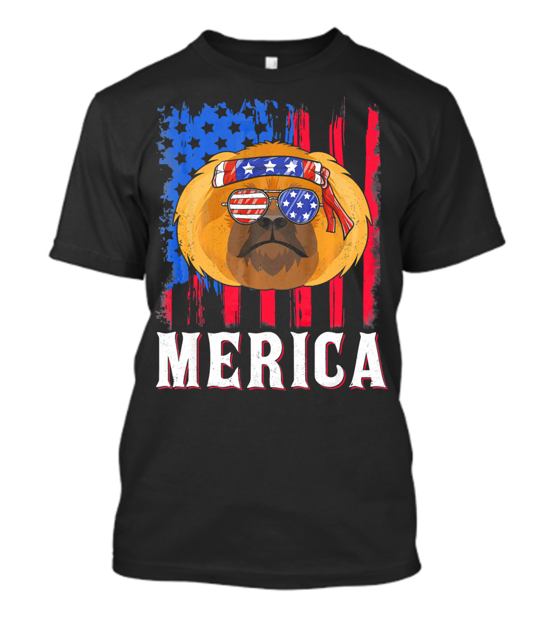 Merica Pekingese Red White Blue American Flag Sunglasses T-Shirt