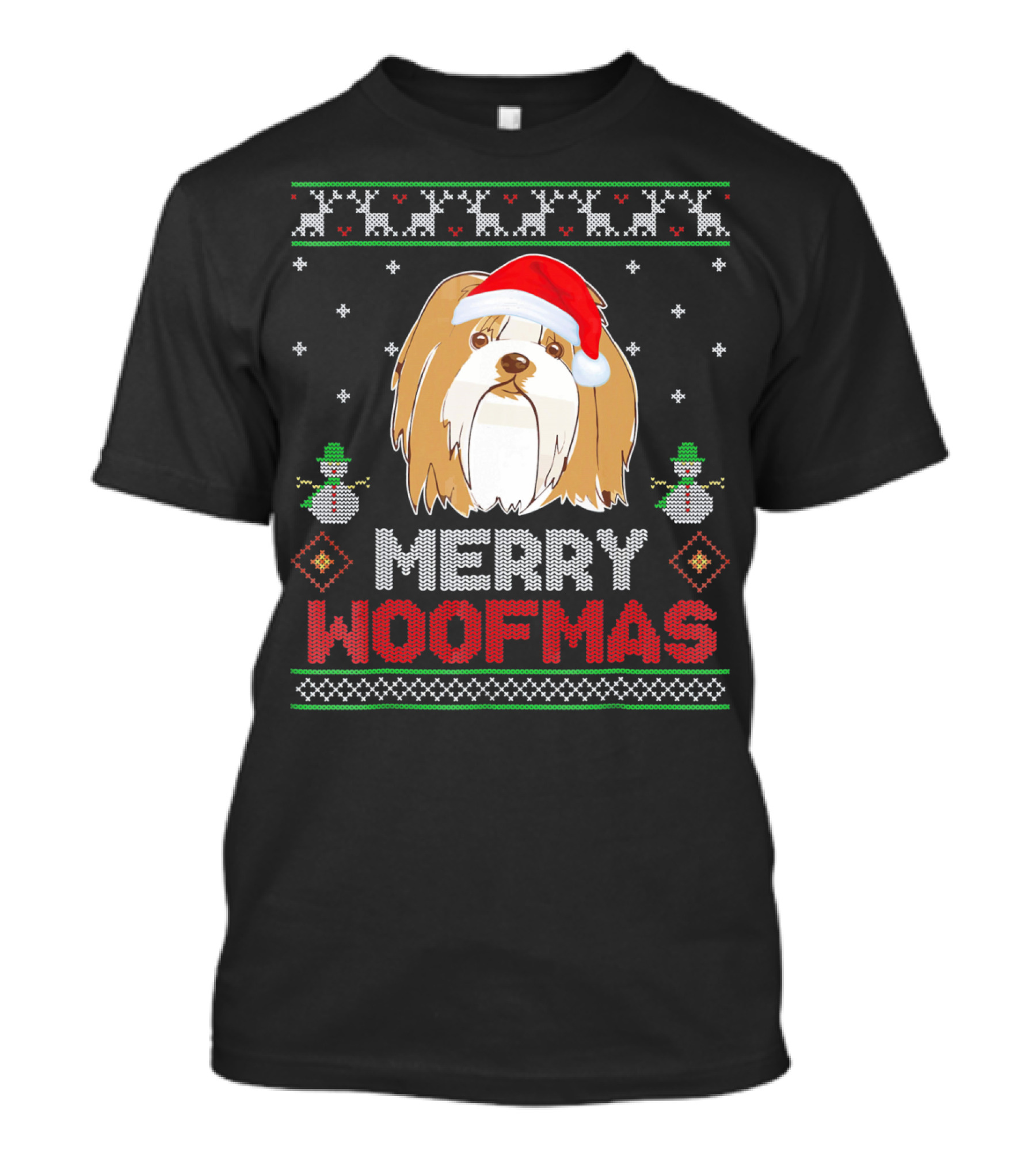 Merry Woofmas Lhasa Apso With Santa Hat Christmas T-Shirt