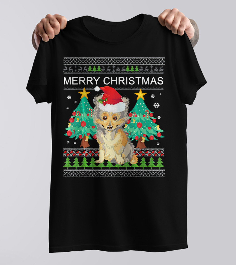 Merry Christmas Sheltie Funny Ugly Christmas T-Shirt