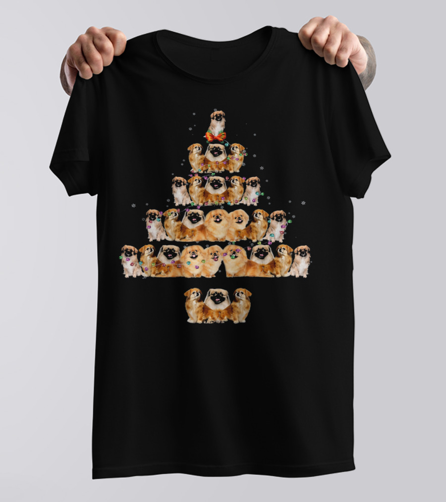 Pekingese Dog Christmas Tree With Festive Decorations T-Shirt
