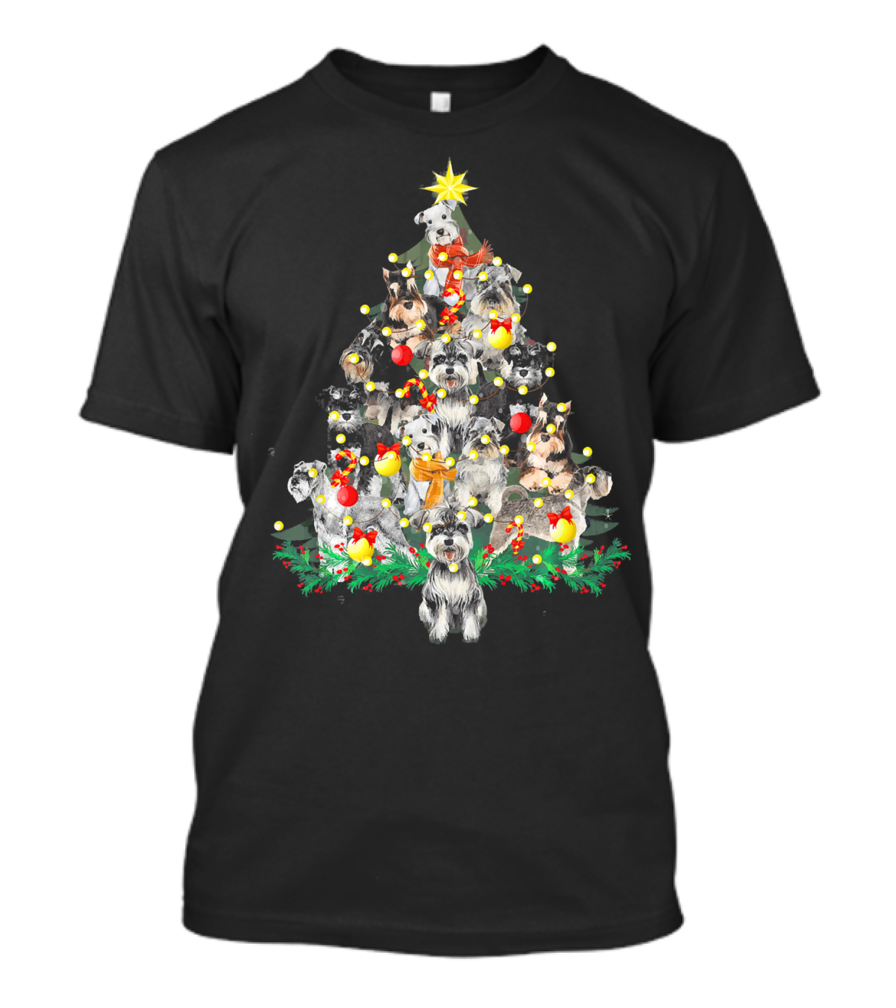 Schnauzer Dogs Christmas Tree With Festive Decorations T-Shirt