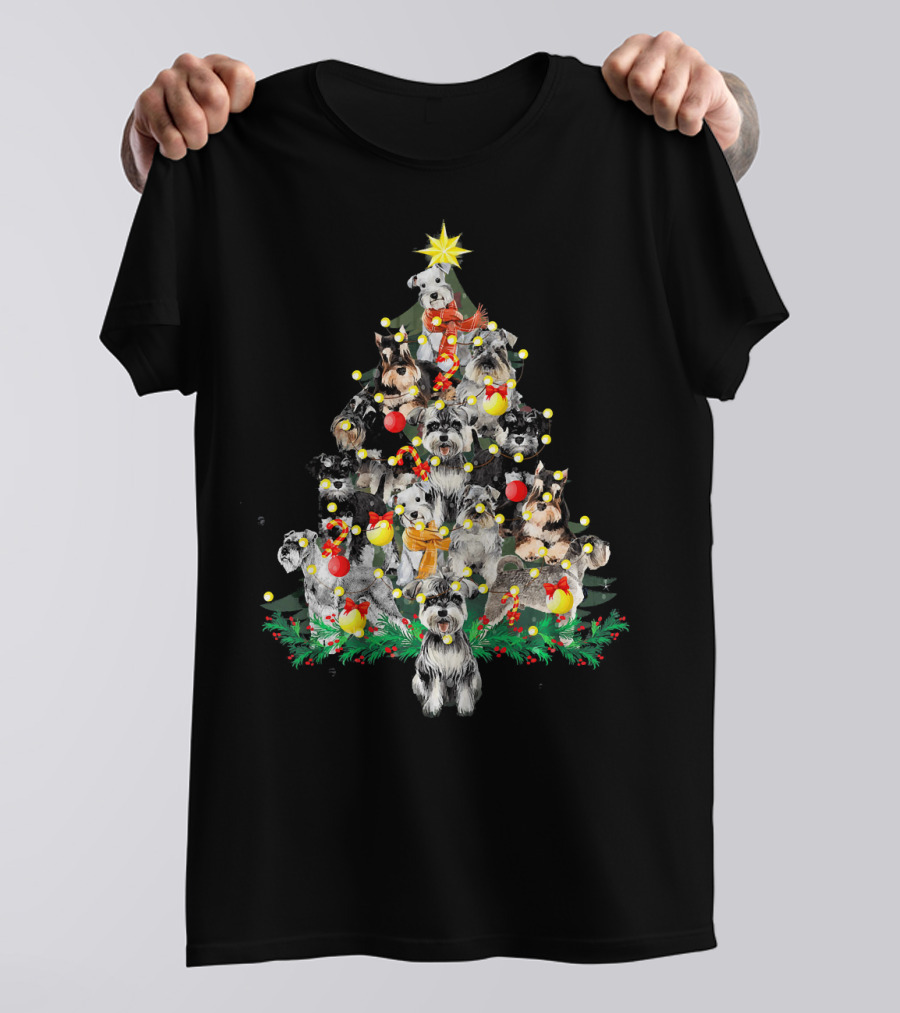 Schnauzer Dogs Christmas Tree With Festive Decorations T-Shirt